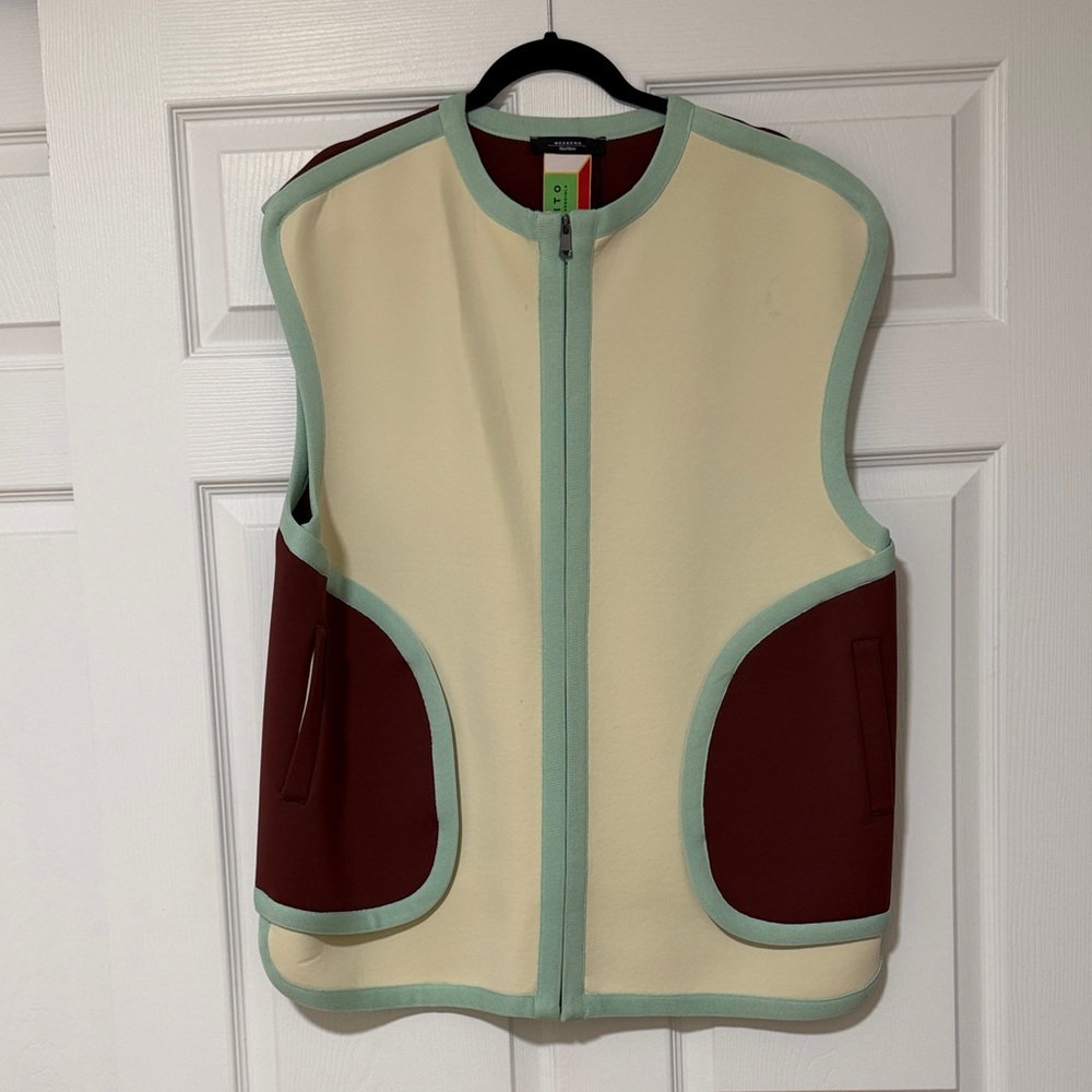 MaxMara Cream and Burgundy Vest with Mint Trim